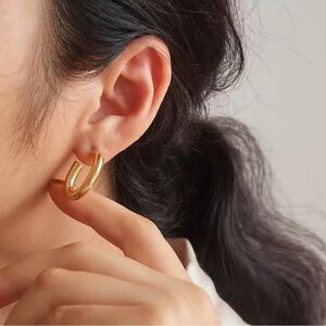 Real 18K Gold PVD - Oval Crescent Huggie earrings studs